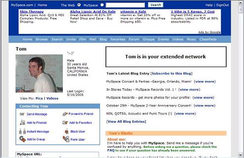 Tom MySpace Profile Page 495x322