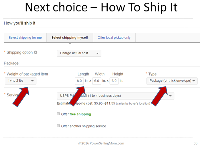 ebay shipping choices