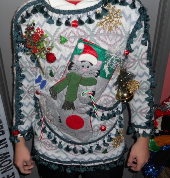 Ugly Christmas Sweater Santa Cat 590x621