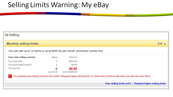 ebay selling limit warning