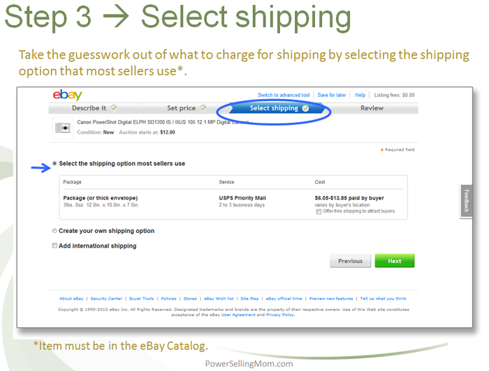 selecting ebay shipping