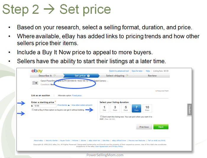 ebay price setting