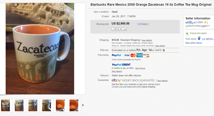 starbucks mug sold on ebay