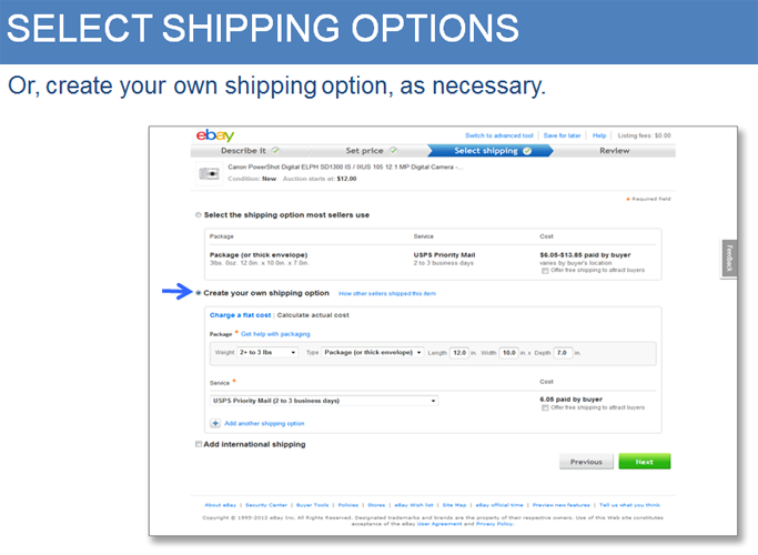 shipping options