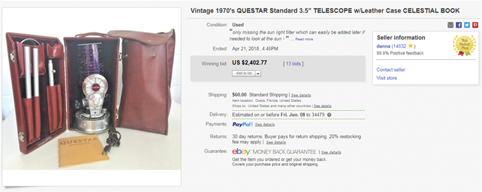 sold completed ebay listing questar telescope